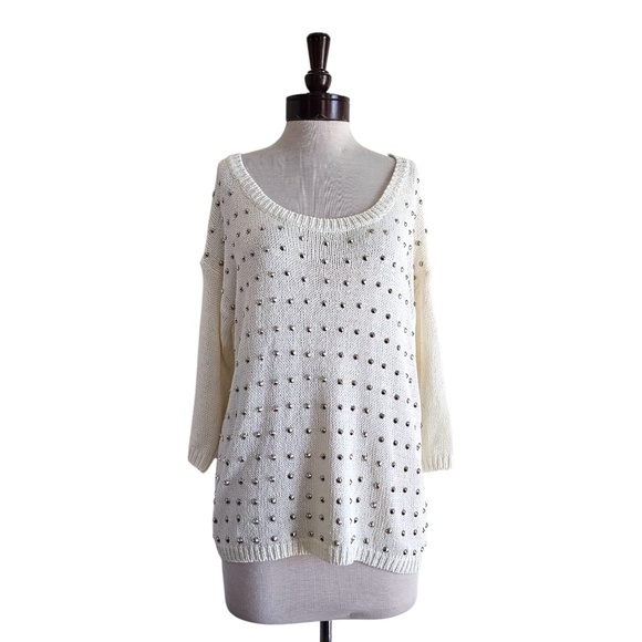Lumiere Ivory Studded Knit Sweater – Acrylic Blend – Scoop Neck - Picture 5 of 6